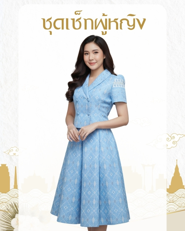 ชุดเซ็ทผ้าไหมผู้หญิงสีฟ้า